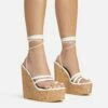 EGO Meg Lace Up Strappy Cork Platform Wedge Heel In White Faux Leather -EGO Sales Store 20 01 23 fw acc52744 s