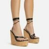 EGO Meg Lace Up Strappy Cork Platform Wedge Heel In Black Faux Leather -EGO Sales Store 20 01 23 fw acc52748 s
