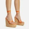EGO Meg Lace Up Strappy Cork Platform Wedge Heel In Orange Faux Leather -EGO Sales Store 20 01 23 fw acc52752 s
