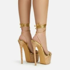 EGO West-Coast Lace Up Open Toe Cork Platform Stiletto Heel In Gold Faux Leather -EGO Sales Store 20 01 23 fw acc52759 sb2