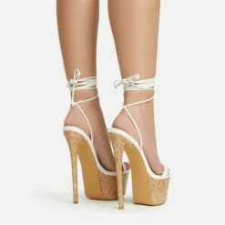 EGO West-Coast Lace Up Open Toe Cork Platform Stiletto Heel In White Faux Leather -EGO Sales Store 20 01 23 fw acc52766 sb2