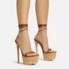 EGO West-Coast Lace Up Open Toe Cork Platform Stiletto Heel In Tan Brown Faux Leather -EGO Sales Store 20 01 23 fw acc52768 s