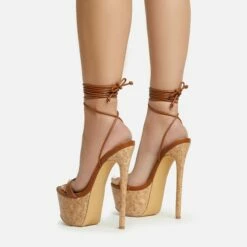 EGO West-Coast Lace Up Open Toe Cork Platform Stiletto Heel In Tan Brown Faux Leather -EGO Sales Store 20 01 23 fw acc52770 p