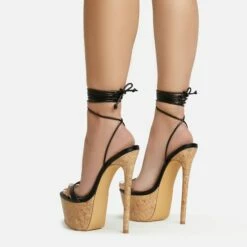 EGO West-Coast Lace Up Open Toe Cork Platform Stiletto Heel In Black Faux Leather -EGO Sales Store 20 01 23 fw acc52774 sb2
