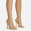 EGO Summer-Night Lace Up Textured Strap Detail Square Toe Heel In Gold Faux Leather -EGO Sales Store 20 01 23 fw acc52789 s