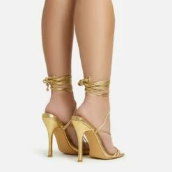 EGO Summer-Night Lace Up Textured Strap Detail Square Toe Heel In Gold Faux Leather -EGO Sales Store 20 01 23 fw acc52792 sb2