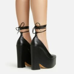 EGO Wandering Lace Up Pointed Toe Platform Wedge Heel In Black Faux Leather -EGO Sales Store 20 01 23 fw acc52897 sb2