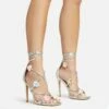 EGO Flower-Child Lace Up Strappy 3D Flower Detail Square Toe Stiletto Heel In Silver Faux Leather -EGO Sales Store 20 01 23 fw acc52992 sq