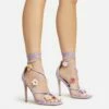 EGO Flower-Child Lace Up Strappy 3D Flower Detail Square Toe Stiletto Heel In Lilac Faux Leather -EGO Sales Store 20 01 23 fw acc53000 sq