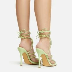 EGO Daya Lace Up Beaded Strap Detail Square Toe Stiletto Heel In Green Faux Leather -EGO Sales Store 20 01 23 fw acc53023 sq