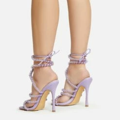 EGO Daya Lace Up Beaded Strap Detail Square Toe Stiletto Heel In Lilac Faux Leather -EGO Sales Store 20 01 23 fw acc53026 sq