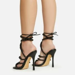 EGO Daya Lace Up Beaded Strap Detail Square Toe Stiletto Heel In Black Faux Leather -EGO Sales Store 20 01 23 fw acc53030 sq