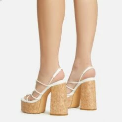 EGO Buffy Twisted Strap Detail Slingback Cork Platform Block Heel In White Faux Leather -EGO Sales Store 20 01 23 fw acc53038 sq