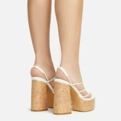 EGO Buffy Twisted Strap Detail Slingback Cork Platform Block Heel In White Faux Leather -EGO Sales Store 20 01 23 fw acc53039 sq