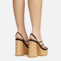 EGO Buffy Twisted Strap Detail Slingback Cork Platform Block Heel In Black Faux Leather -EGO Sales Store 20 01 23 fw acc53047 sq