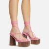 EGO Free-Soul Lace Up Strappy Square Toe Wood Effect Platform Block Heel In Pink Faux Leather -EGO Sales Store 20 01 23 fw acc53050 sq