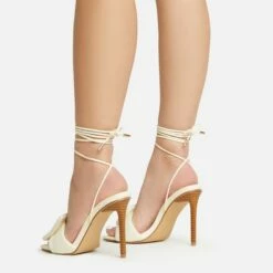 EGO Layla Lace Up Mix Match Buckle Detail Square Toe Stiletto Heel In Cream Linen -EGO Sales Store 20 01 23 fw acc53094 sq