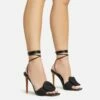 EGO Layla Lace Up Mix Match Buckle Detail Square Toe Stiletto Heel In Black Linen -EGO Sales Store 20 01 23 fw acc53096 sq