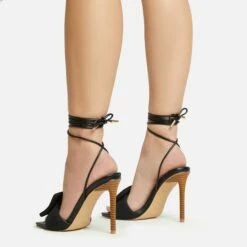 EGO Layla Lace Up Mix Match Buckle Detail Square Toe Stiletto Heel In Black Linen -EGO Sales Store 20 01 23 fw acc53098 sq
