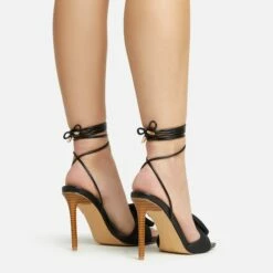 EGO Layla Lace Up Mix Match Buckle Detail Square Toe Stiletto Heel In Black Linen -EGO Sales Store 20 01 23 fw acc53099 sq