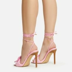 EGO Layla Lace Up Mix Match Buckle Detail Square Toe Stiletto Heel In Pink Linen -EGO Sales Store 20 01 23 fw acc53103 sq