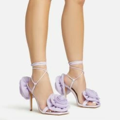 EGO Rosalia Lace Up Knotted Strap 3D Rose Detail Square Toe Stiletto Heel In Lilac Faux Leather -EGO Sales Store 20 01 23 fw acc53113 sq