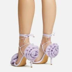 EGO Rosalia Lace Up Knotted Strap 3D Rose Detail Square Toe Stiletto Heel In Lilac Faux Leather -EGO Sales Store 20 01 23 fw acc53115 sq