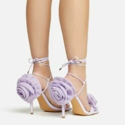 EGO Rosalia Lace Up Knotted Strap 3D Rose Detail Square Toe Stiletto Heel In Lilac Faux Leather -EGO Sales Store 20 01 23 fw acc53116 sq
