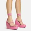 EGO Beach-Side Lace Up Strappy Platform Wedge Heel In Pink Faux Leather And Rubber -EGO Sales Store 20 01 23 fw acc53155 3 s