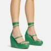 EGO Beach-Side Lace Up Strappy Platform Wedge Heel In Green Faux Leather And Rubber -EGO Sales Store 20 01 23 fw acc53155 s