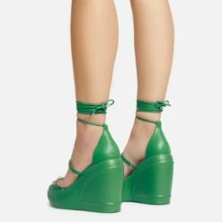 EGO Beach-Side Lace Up Strappy Platform Wedge Heel In Green Faux Leather And Rubber -EGO Sales Store 20 01 23 fw acc53157 1 sb