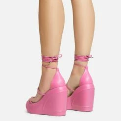 EGO Beach-Side Lace Up Strappy Platform Wedge Heel In Pink Faux Leather And Rubber -EGO Sales Store 20 01 23 fw acc53157 3 sb