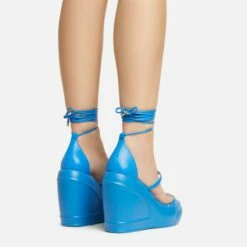 EGO Beach-Side Lace Up Strappy Platform Wedge Heel In Blue Faux Leather And Rubber -EGO Sales Store 20 01 23 fw acc531580 sb2