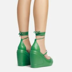 EGO Beach-Side Lace Up Strappy Platform Wedge Heel In Green Faux Leather And Rubber -EGO Sales Store 20 01 23 fw acc53158 sb1
