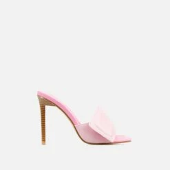 EGO Plush Velcro Strap Detail Square Peep Toe Stiletto Heel Mule In Pink Faux Leather -EGO Sales Store 20 01 23 fw acc53167 sq