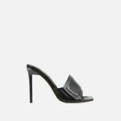 EGO Plush Velcro Strap Detail Square Peep Toe Stiletto Heel Mule In Black Faux Leather -EGO Sales Store 20 01 23 fw acc53168 sq