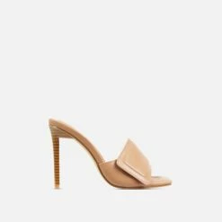 EGO Plush Velcro Strap Detail Square Peep Toe Stiletto Heel Mule In Nude Faux Leather -EGO Sales Store 20 01 23 fw acc53169 sq
