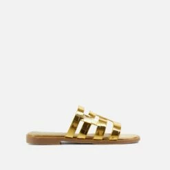 EGO Milli Caged Detail Flat Slider Sandal In Gold Croc Print Faux Leather -EGO Sales Store 20 01 23 fw acc53177 sq