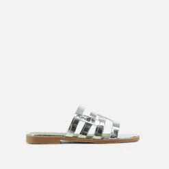 EGO Milli Caged Detail Flat Slider Sandal In Silver Croc Print Faux Leather -EGO Sales Store 20 01 23 fw acc53181 sq