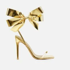 EGO Beau Oversized Bow Detail Square Toe Stiletto Heel In Gold Faux Leather -EGO Sales Store 20 01 23 fw acc53203 sq