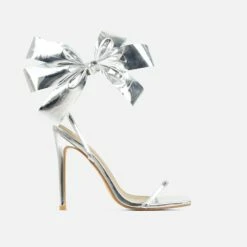 EGO Beau Oversized Bow Detail Square Toe Stiletto Heel In Silver Faux Leather -EGO Sales Store 20 01 23 fw acc53204 sq