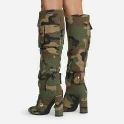 EGO Jamisen Pocket Stud Detail Pointed Toe Block Heel Knee High Boot In Camo Print Fabric -EGO Sales Store 20 07 227215