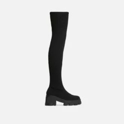 EGO Over-The-Moon Chunky Sole Over The Knee Thigh High Sock Boot In Black Ribbed Knit -EGO Sales Store 20 07 227242