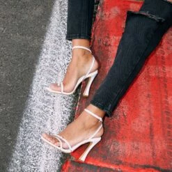 EGO Certified Silver Metallic Detail Square Toe Flared Block Heel In White Faux Leather -EGO Sales Store 21 09 22 track1369 sq