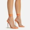 EGO Romantic Diamante Detail Lace Up Square Toe Clear Perspex Sculptured Heel In Orange Faux Leather 2 EGO Romantic Diamante Detail Lace Up Square Toe Clear Perspex Sculptured Heel In Orange Faux Leather -EGO Sales Store 22 09 22 fwbags0111