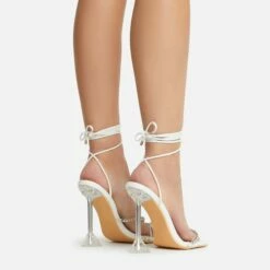 EGO Romantic Diamante Detail Lace Up Square Toe Clear Perspex Sculptured Heel In White Faux Leather -EGO Sales Store 22 09 22 fwbags0120