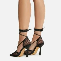 EGO New-Me Lace Up Square Toe Court Heel In Black Fishnet -EGO Sales Store 22 09 22 fwbags0139