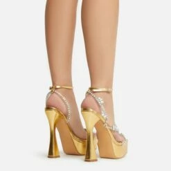 EGO Show-Ahead Clear Perspex Strap Diamante Detail Platform Flared Block Heel In Gold Faux Leather -EGO Sales Store 22 09 22 fwbags0205 sq