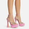 EGO Show-Ahead Clear Perspex Strap Diamante Detail Platform Flared Block Heel In Pink Faux Leather -EGO Sales Store 22 09 22 fwbags0206 sq