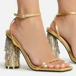 EGO Chalston Square Toe Diamante Tassel Detail Round Block Heel In Gold Faux Leather -EGO Sales Store 22 09 22 fwbags0260 copy 2